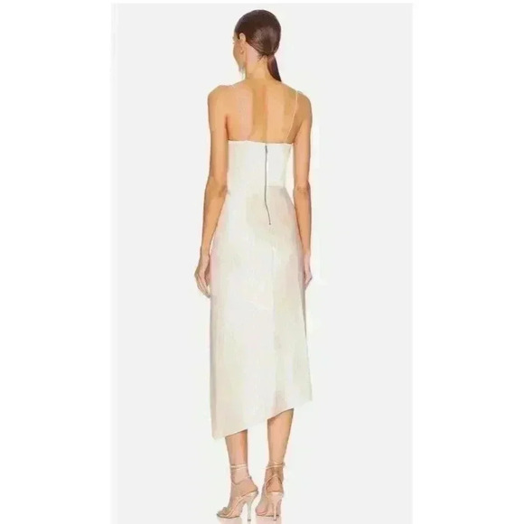 NWT Alice + Olivia Kiyoko Satin Asymmetrical Midi Dress in Champagne Size 4 - Picture 2 of 11